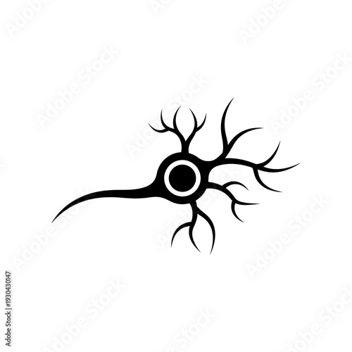 Black Silhouette of a Neuron with Dendrites on White Background