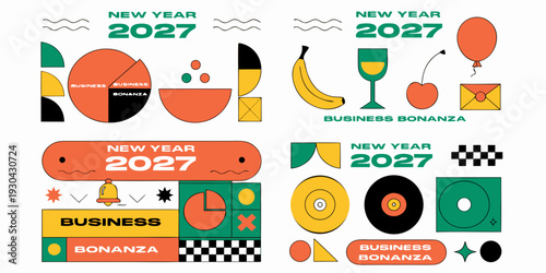 New Year 2027 Business Bonanza | Modern Geometric Event Templates, Colorful Corporate Celebration Graphics & Festive Promo Designs