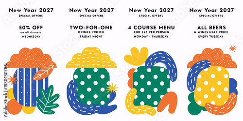 New Year 2027 Special Offers | Festive Restaurant Deals, Weekly Promotions, Colorful Holiday Menu Graphics, Modern New Year Discount Templates