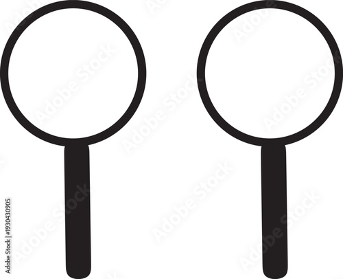 Two Black Magnifying Glass Icons for Search and Comparison. Minimalist Vector Graphic Design Elements Symbolizing Dual Investigation, Discovery, and Research Options.