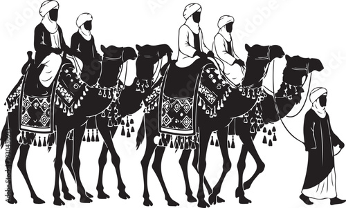 Three wise men camels silhouette vector illustration christmas nativity scene