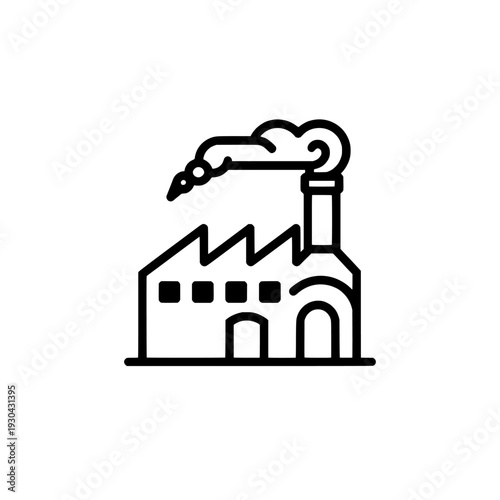 Steel furnace factory icon. Industrial manufacturing plant sign and symbol. Bold monoline outline design. Vector illustration isolated on white background.