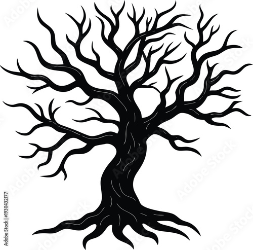 Single bare, leafless tree with empty branches against a transparent background