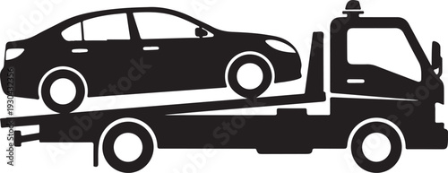 Tow truck icon. Recovery truck. Breakdown cover. Recovery service. Roadside assistance. Vector icon isolated on white background.