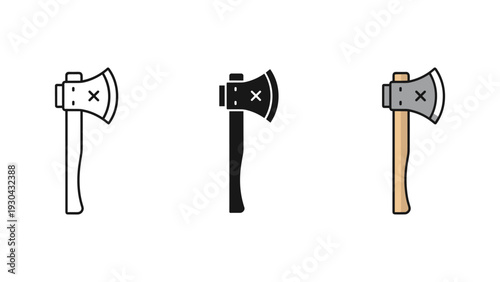 Three black and white axes isolated on white background vector illustration tools equipment symbols