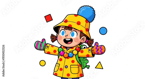 Cartoon Clown Juggling Shapes and Balls.