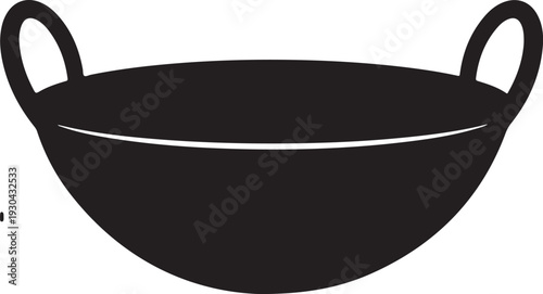 Traditional Chinese wok cooking pan flat vector icon for food apps and websites