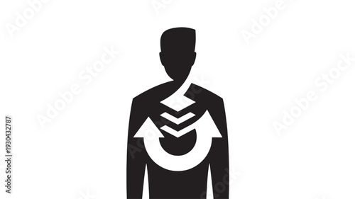 Man with Arrows around Chest Area Isolated on White Background