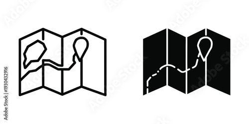 Folded Map Navigation Route Planning Icon
