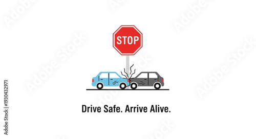 Cars Colliding with Stop Sign Warning.