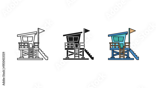 Modern construction site observation towers with scaffolding and safety platforms in blue and yellow colors
