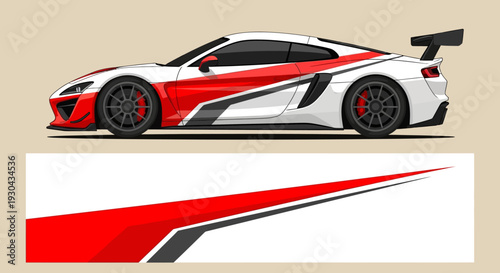 Sleek red and white sports car illustration with aerodynamic design and dynamic profile.