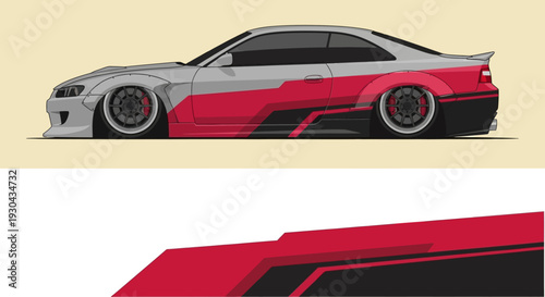 Stylized red and black sports car illustration with sleek design highlighting motion and aerodynamics.