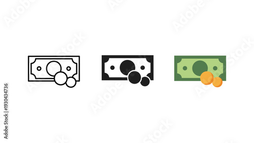 Stack of coins with dollar bills and growth plants isolated on white background financial success concept