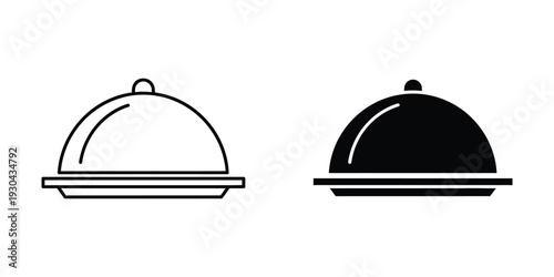 Food Cloche Icon Set Serving Dish Silhouette