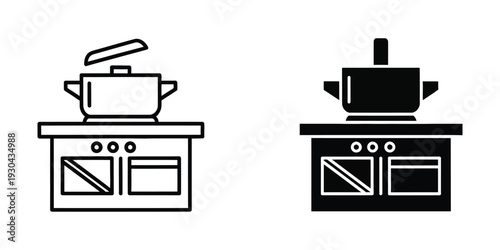 Kitchen Stove Cooking Pot Icon Set Commercial Use