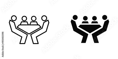 People Meeting Table Support Business Partnership Icons