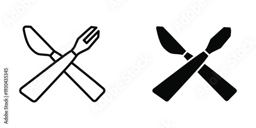 Fork Knife Crossed Icons Vector Food Service Symbols