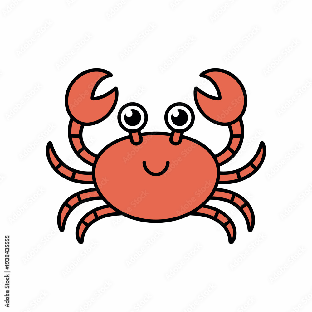 Fototapeta premium Cute red crab character illustration in flat vector style isolated on white.