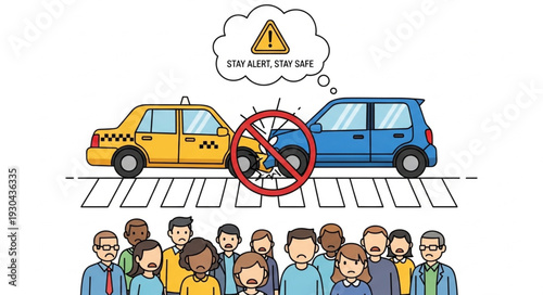 Cartoon People Crossing Road Safely.