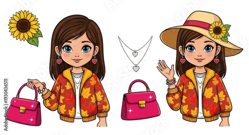 Cartoon Woman Fashion Accessories Illustration.