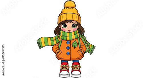 Cartoon Girl Wearing Winter Clothes.
