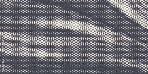 Triangular Halftone Texture Retrowave Vector Geometric Technology Abstract Background. Half Tone Triangles Retro Colored Pattern.