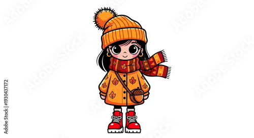 Cartoon Girl Winter Clothes Outfit.