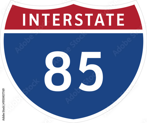 I-85, Interstate 85 Highway System Design Sign Clipart Icon Transparent Background.