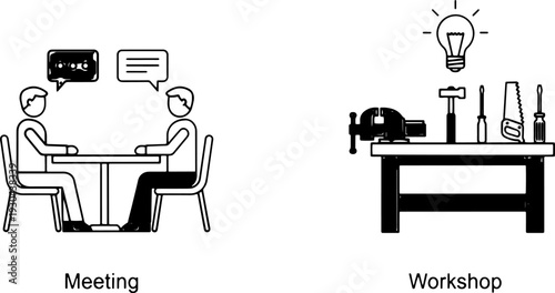 Black and White Business Meeting Illustration.