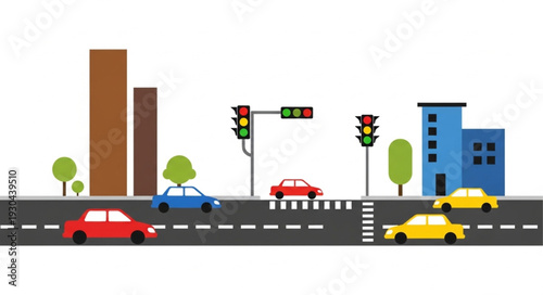 City Road with Cars and Traffic Lights.