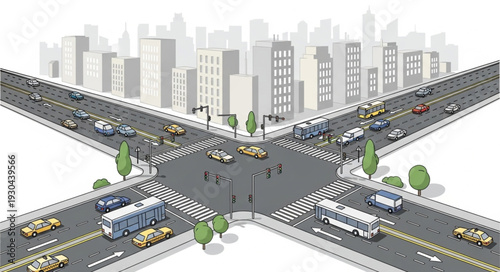 City Road Intersection with Vehicles.
