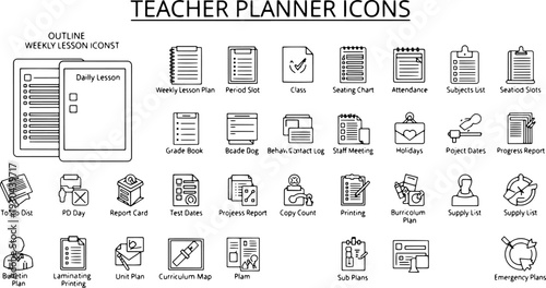 Collection of Simple Teacher Planner Icons.