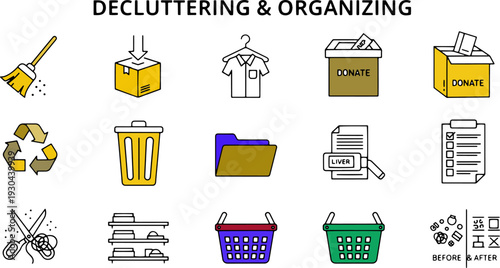 Decluttering and Organizing Icons Set Illustration.