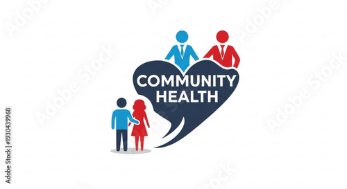 Community health concept with people icons and heart speech bubble for medical care and wellness