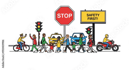 Children Crossing Road with Traffic.