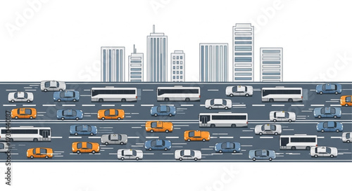 City Highway Traffic Jam Scene.