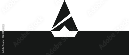 Modern abstract letter A logo design isolated on white background, minimalist geometric branding symbol with bold black banner template for corporate identity