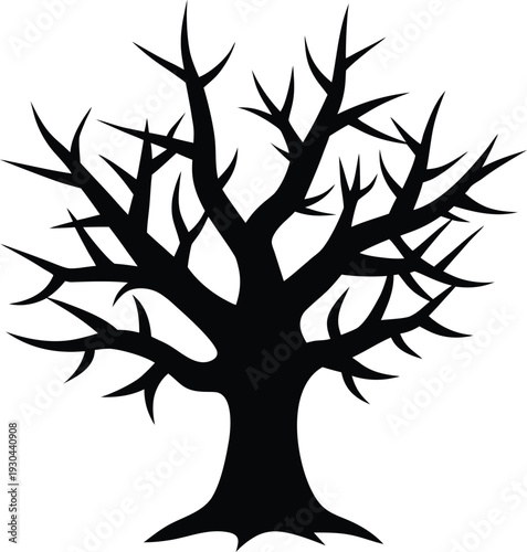 Bare tree silhouette against on a transparent background