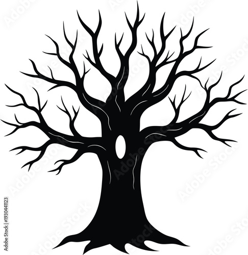 Bare tree with the silhouette of a hole on a transparent background