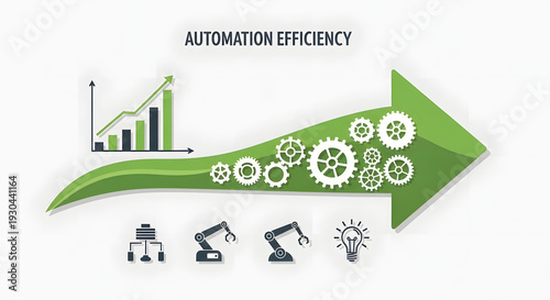 Automation efficiency with gears and arrow