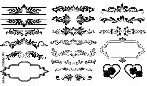 Elegant blue floral divider vector set for text and web page decoration