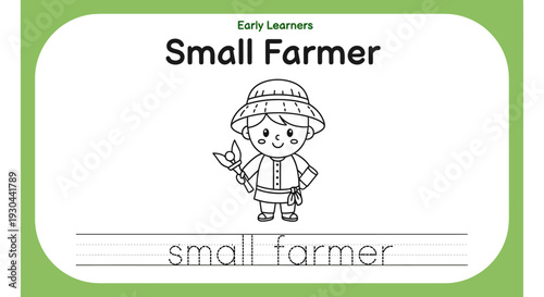 Cute Small Farmer Coloring Page for Early Learners - Tracing Activity