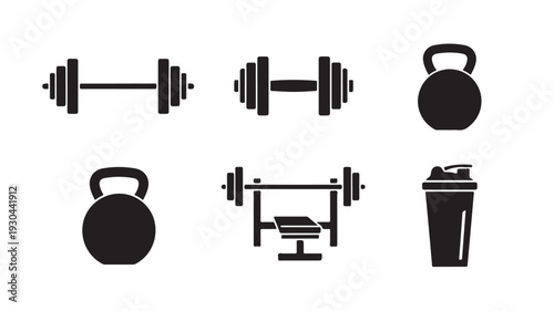 Gym Icons Dumbbells Kettlebells Barbell Silhouette Fitness Symbols