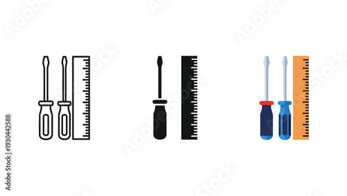 Set of four professional paintbrushes with wooden handles and black bristles isolated on white background for art and design