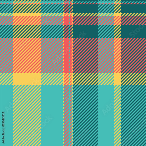 Elegance check background fabric, spring vector texture seamless. Worn pattern plaid tartan textile in teal and cyan colors.