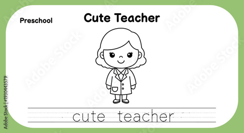 Cute Teacher Coloring Page for Preschool Kids - Vector Illustration