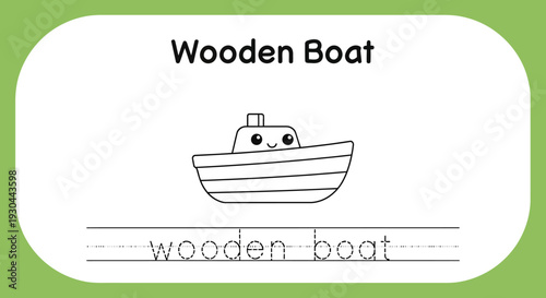 Cute Wooden Boat Cartoon for Kids Learning to Write