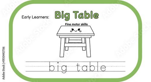 Early Learners Big Table Fine Motor Skills Worksheet for Kids