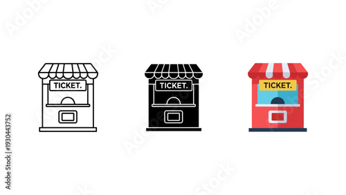 Ticket booth icons set isolated on white background vector illustration for event admission retail sale